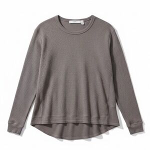 Wilt Gray Textured Waffle Knit Long Sleeve Top Made in USA Minimalist